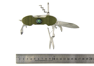 Мультитул М с компас.7 предметов металл +пластик зеленый